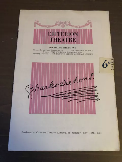 Emlyn Williams as CHARLES DICKENS 1951 Criterion Theatre Programme London