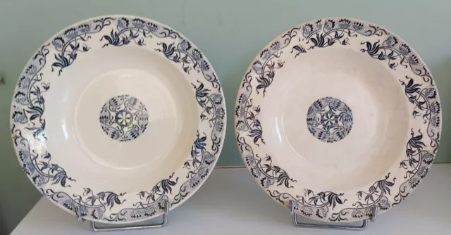 2 Assiettes Creuses Faience Sarreguemines Roxane Bleu Decor Art Nouveau 1900 D22
