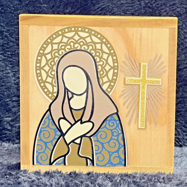 Handmade Home Wood Plaque Decor "Mary" Christian 4"X4"