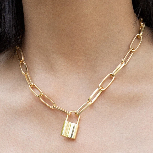 Lock Pendant Necklace Padlock Charms Long Chain Unisex Punk Hiphop Jewelry Gi`js