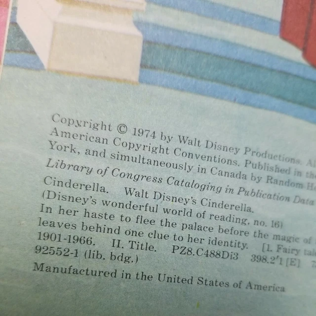 1974 Walt Disney's Cinderella Disney Book Club Edition, Random House 4