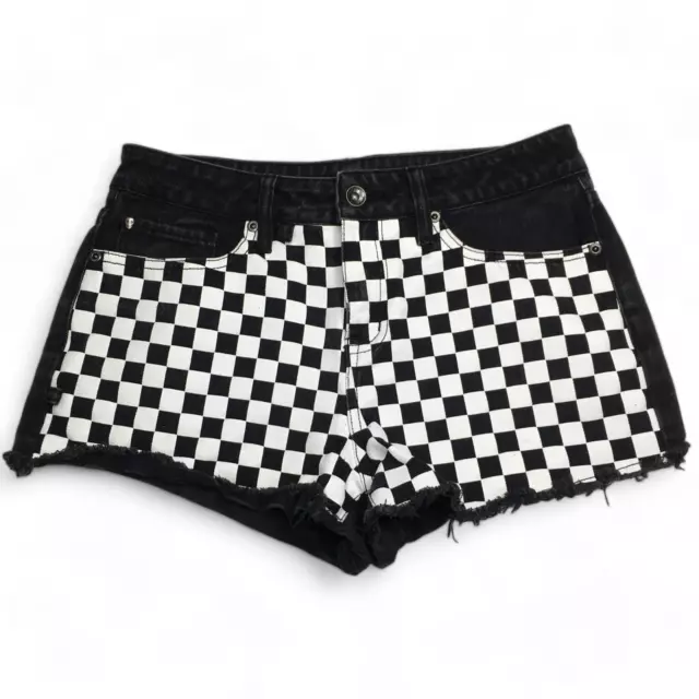 Blackheart High Rise Short Size 5 Women's Black & White Checker Denim Fringed