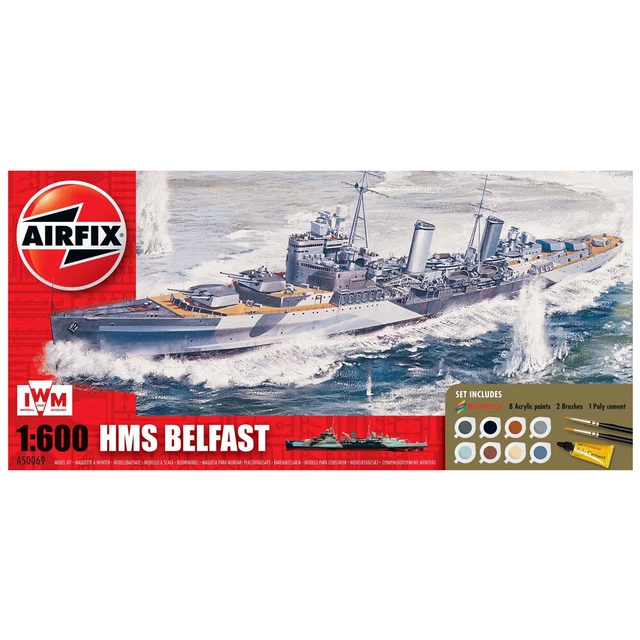 AIRFIX A50069 HMS Belfast Ship Model Kit Gift Set 1600 Paints Glue