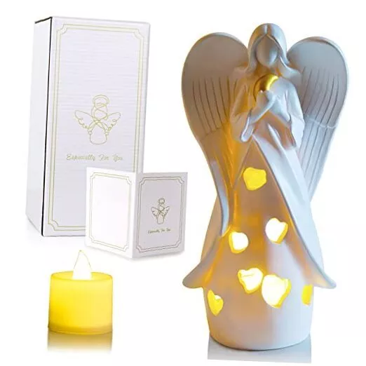 Memorial Gifts Moon Angel Figurines Tealight Candle Holder, Sympathy angel