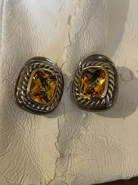 David Yurman Albion Sterling Silver & 14K Citrine Cable Earrings  SK16