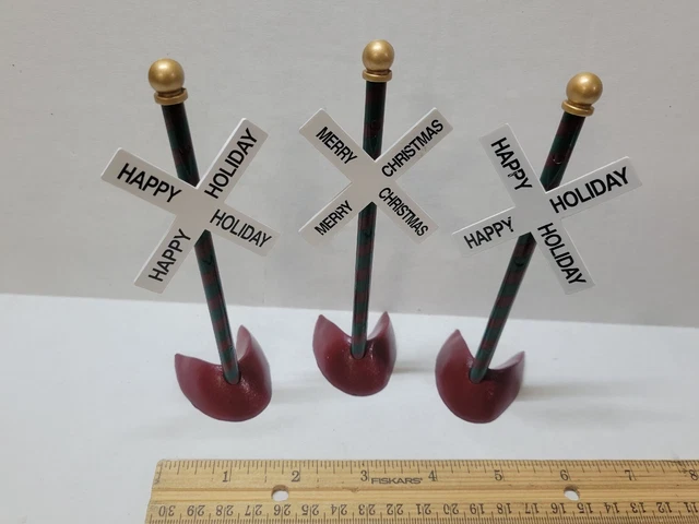 3 Bachmann Christmas Railroad Crossing Signs MERRY CHRISTMAS, HAPPY HOLIDAYS~5"