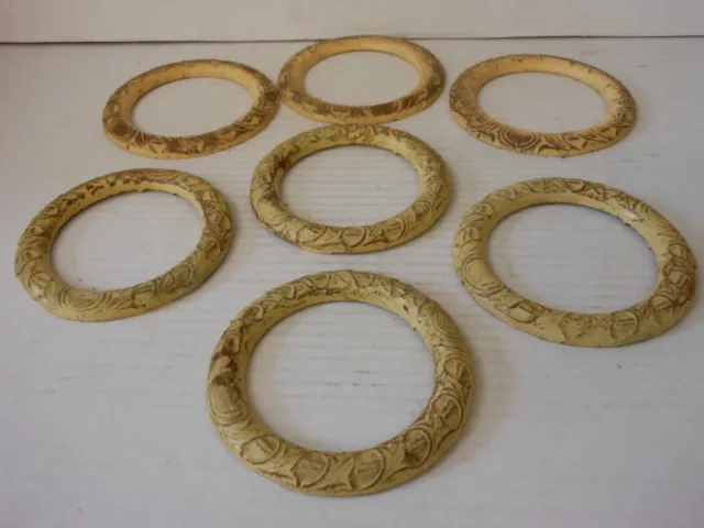 7 Vintage Cast Iron Festooned Curtain/ Drapery Tie Back Rings w/ a Nice Patina