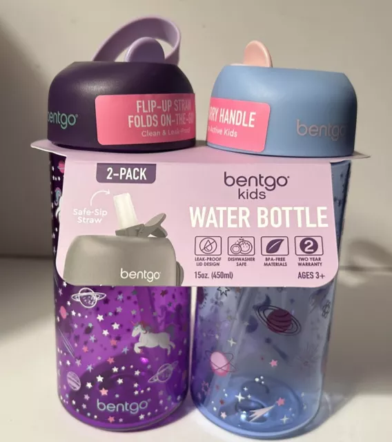 Bentgo Kids Water Bottles Leak-Proof BPA-Free Flip-Up With Straw Pack of 2 Girls