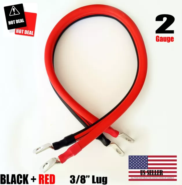 2 AWG Gauge  3/8" Lug Battery Cable Inverter Cables Solar, RV, Car, Golf , ....