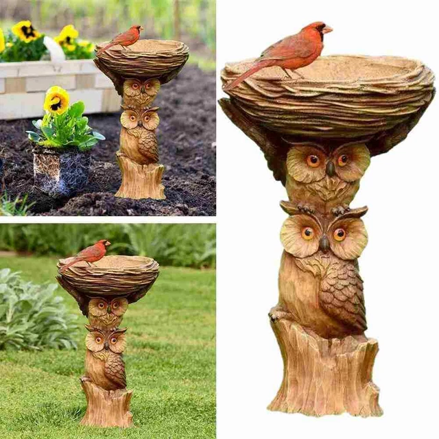 BIRD BATH& FEEDER Pedestal Free Standing Garden Bird Owl Bath Tray