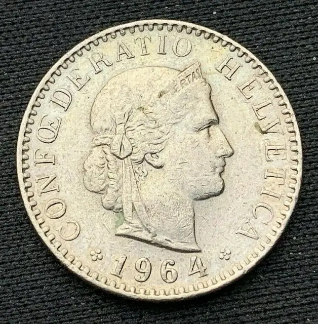 1964 Switzerland  20 Rappen Coin   Copper nickel   UNC   #K818