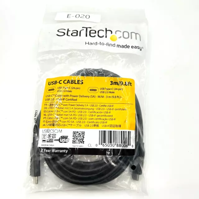StarTech USB-C Cable Thunderbolt 3 Port Compatible 3m