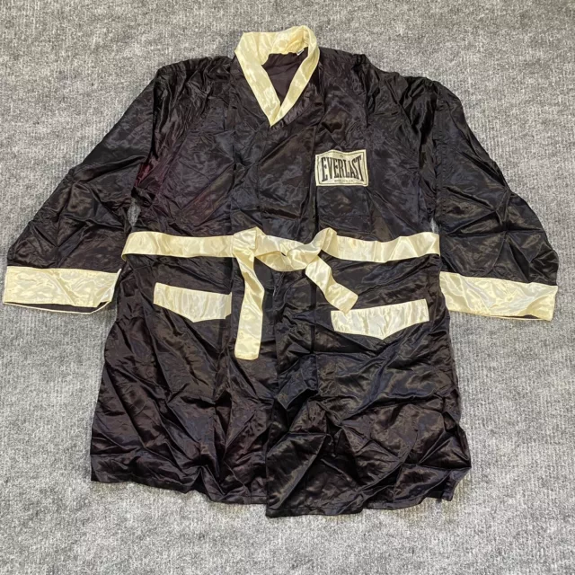 Vtg 90s USA MADE Everlast Boxing MMA Satin Black White Robe Logo Men’s Size 40