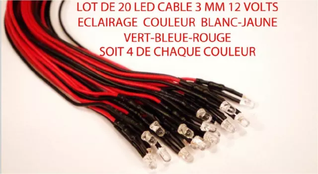 Jouef Lima Roco Lot de 20 Led 3mm 12 Volts Cables Mix Couleur Trains Ho  1/87