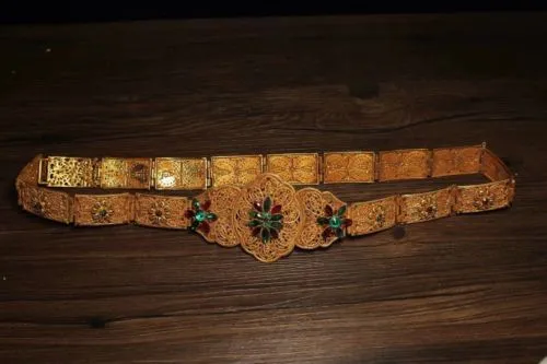 Chinese Antique Brass handmade gemstone belt   h