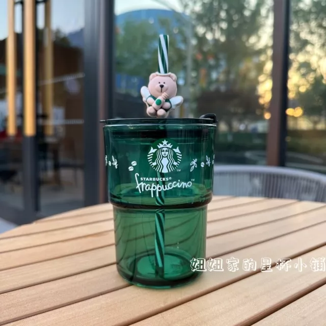 Starbucks Small Green Cup Straw Glass Milk Coffee Cup Tumbler Pink Sakura  375ml