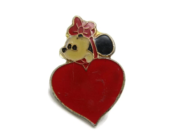 Minnie Mouse & Red Heart Pin Gold Tone