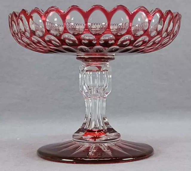 Late 19th Century French Cranberry Cut to Clear Roundles Ovals Crystal Compote