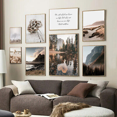 Nordic Mountain Lake Wall Art Poster Autumn Nature Landscape Painting Home Decor