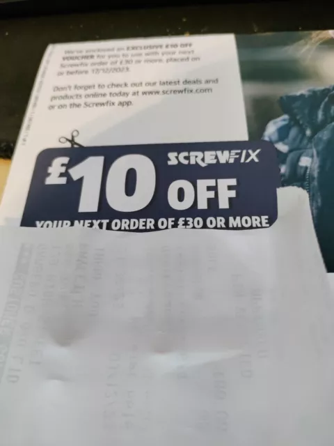 Screwfix discount code £10 off £30  expires 17/12/23 via email