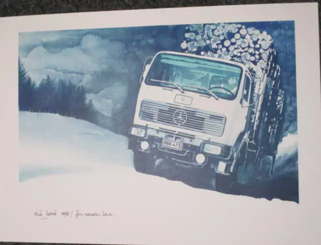 5 verschiedene Mercedes LKW aus  1978  Aquarelle 68x49 vom Künstler René Broné 2