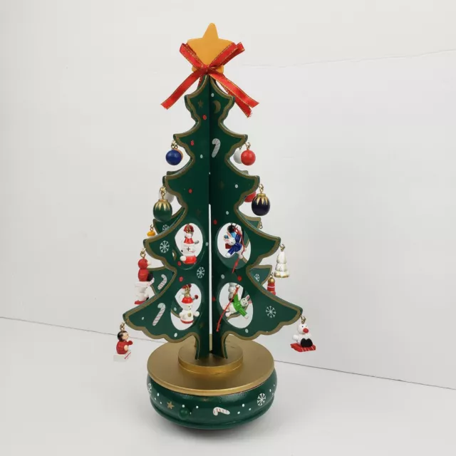 Wood Christmas Tree Handmade Mini Ornaments Figures Germany Music Box Rotates