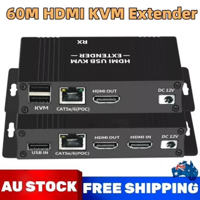 60M HDMI USB KVM Extender Splitter Loop POC Cable over Cat5e/6 Ethernet 1080P