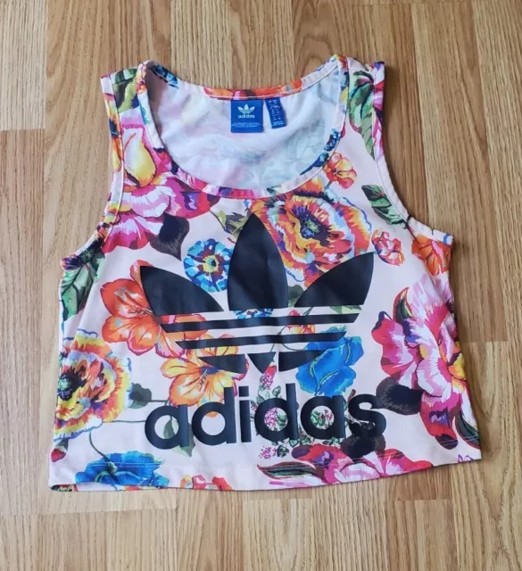 Adidas Originals x Farm Floralita Pink Floral Crop Top Womens Size XS