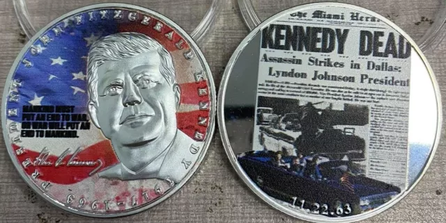 JFK Silver Coin Flag Vintage Newspaper Medal Face White House Jack Kennedy Old