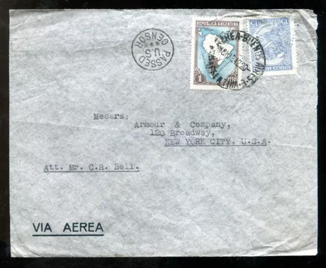ARGENTINA 1942 Airmail CENSORED Cover to USA