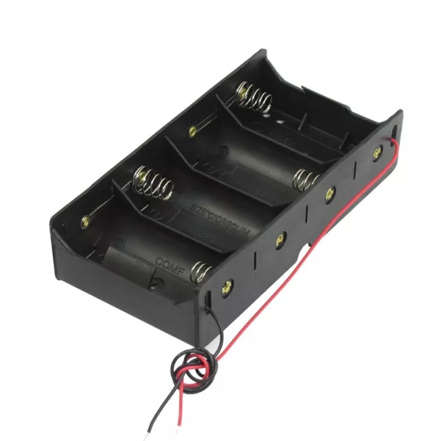 Black 4 x 1.5V D Battery Holder Storage Case Box w Wire Leads C5A48089