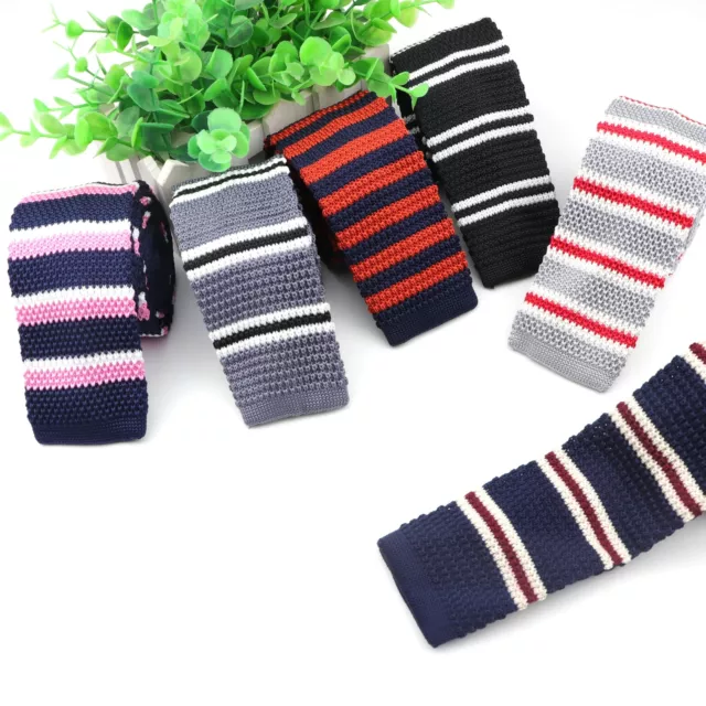 Slim Knitted Men Necktie Striped  Skinny Narrow Neck Ties Woven Formal Accessory