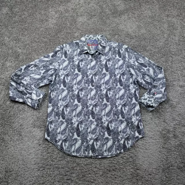 Robert Graham Shirt Mens Large Classic Cotton Button Gray Floral Paisley