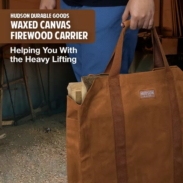 Hudson Durable Goods Premium Waxed Canvas Firewood Carrier, 20"W x 17"H - Brown 2