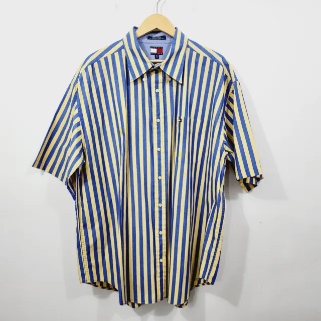 Vintage 90s Tommy Hilfiger Vertical Striped Button-Down Shirt Retro Men's XXL