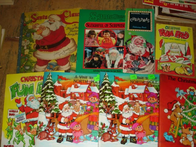 Lot of 8 vintage Christmas Books coloring/activity/fuzzy/Santa Claus/1980s +