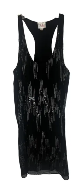 Parker black silver Racer back Sequin Mini Dress large silk