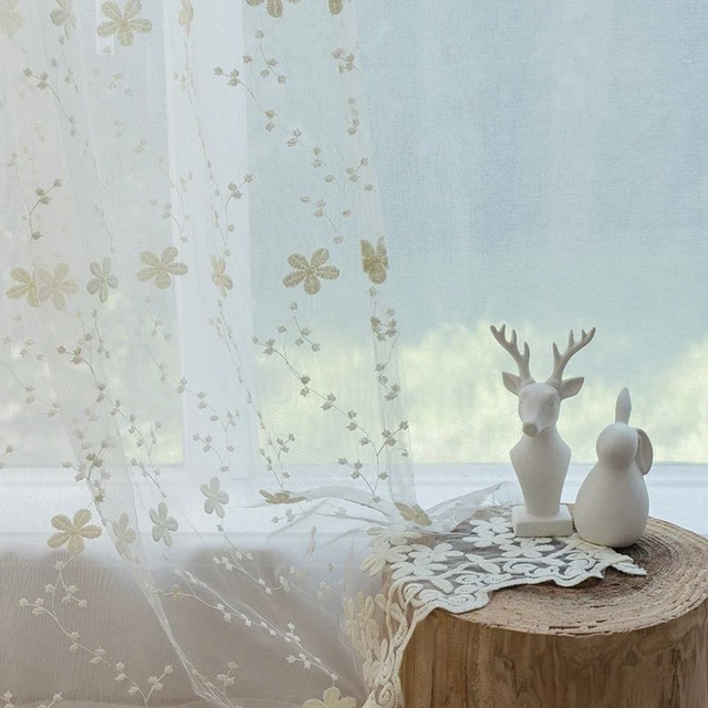 Curtain Sheer Living Dining Room Bedroom Embroidery Floral Tulle Window Decor