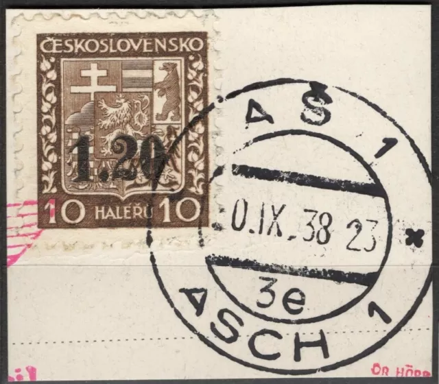 Sudetenland-Asch MiNr 2, Briefstück einwandfrei gestempelt m. Signatur u. Befund