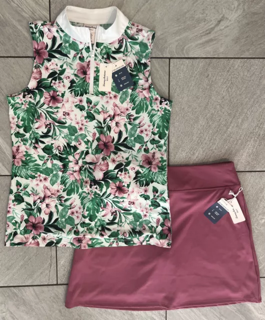 Tommy Bahama Golf Tennis Pickleball Set: Shirt + Skort Mauve Pink Tropical Sz S