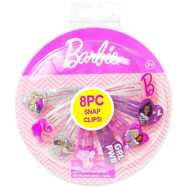 Barbie Hair Clips for Girls 8 pack multi color Ages 3+ Snap Clips