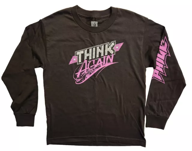 WWE Authentic Paige Think Again Long Sleeve Shirt Small Black Pink AEW Saraya