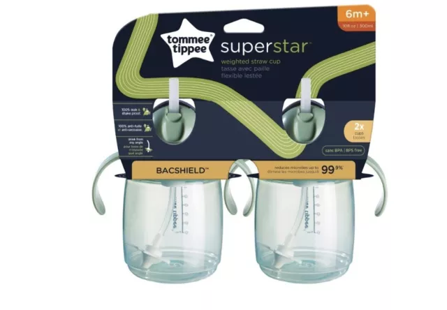 Tommee Tippee Superstar Training Cup, 10oz., 6M+, Straw Cup - 2 Pack