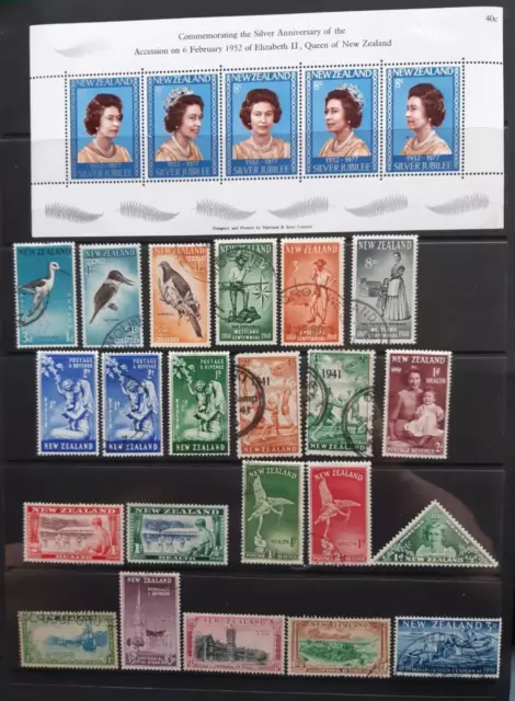 Colección Nueva Zelanda, 4 páginas, moderna usada postal más algunos Jorge VI, QEII 3