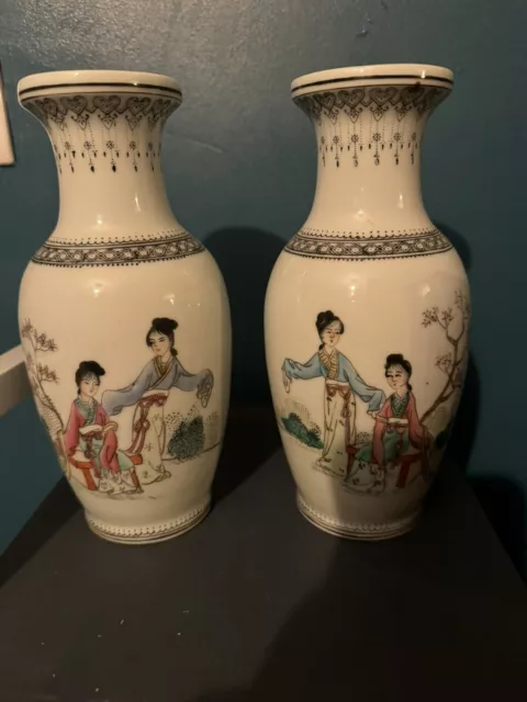 Pair of Vintage 1960s Of Chinese Jingdezhen Famille Rose Porcelain Vases