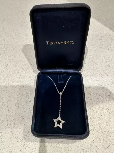 Tiffany & Co. Platinum & Diamond Star Lariat Necklace Pendant Pristine