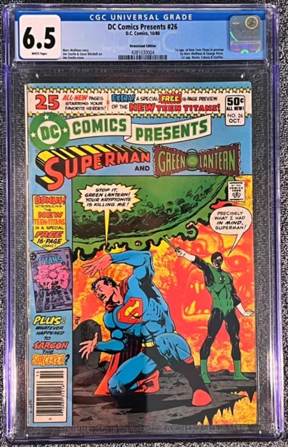 DC COMICS PRESENTS #26 - 1st  NTT,Cyborg, Raven, Starfire! - CGC 6.5 NEWSTAND ED