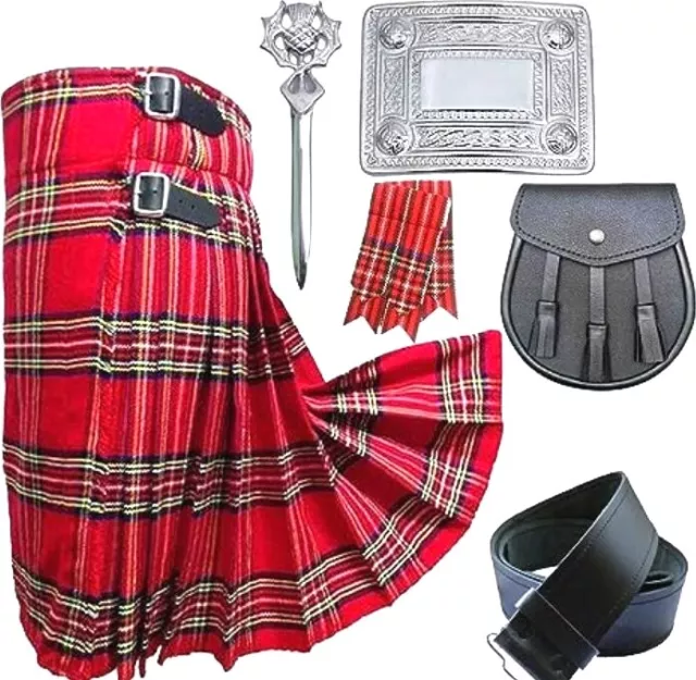 Mens Scottish Highland Kilts 6 pc Kilt Kit Outfit Set Royal Stewart