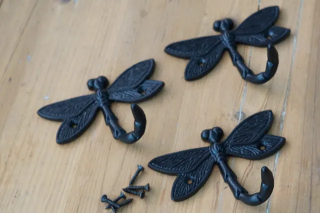 3 Dragonfly Hooks Decorative Wall Towel Coat Hangers Rack Hooks Black Retro Hat