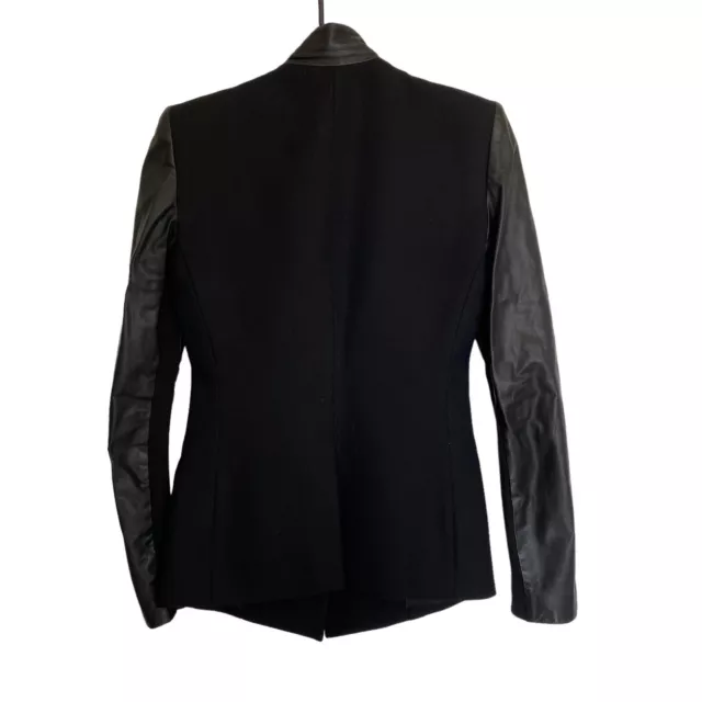 Helmut Lang Smoking Wool Leather Sleeve Cropped Tuxedo Blazer Black Size 0 3